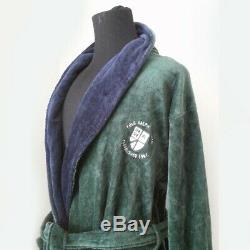 POLO Ralph Lauren Cotton Bath Robe with Crest Green with Blue NWT 50 Long