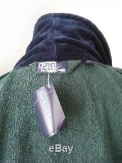 POLO Ralph Lauren Cotton Bath Robe with Crest Green with Blue NWT 50 Long