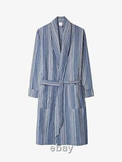 Paul Smith Signature Multi Stripe Dressing Gown Bath Robe Blue Cotton Large Nwt