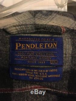Pendleton 100% Wool Bath Lounge Robe Mens XXL Black Grey Plaid Washable Bathrobe