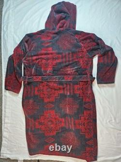 Pendleton Hooded Bathrobe Unisex M/L Aztec Red Terry Cloth Cotton Heavy Weight