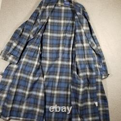 Pendleton Robe Mens Large Blue Gray Plaid 100% Wool Bathrobe Belted Lounge