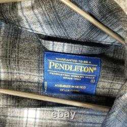 Pendleton Robe Mens Large Blue Gray Plaid 100% Wool Bathrobe Belted Lounge