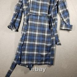 Pendleton Robe Mens Large Blue Gray Plaid 100% Wool Bathrobe Belted Lounge