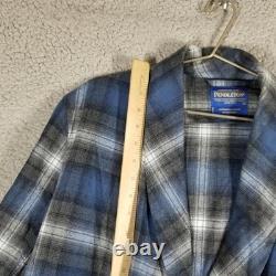 Pendleton Robe Mens Large Blue Gray Plaid 100% Wool Bathrobe Belted Lounge