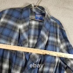 Pendleton Robe Mens Large Blue Gray Plaid 100% Wool Bathrobe Belted Lounge