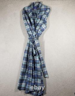 Pendleton Robe Mens Large Blue Plaid Wool Belted Lounge Warm Vintage Bathrobe