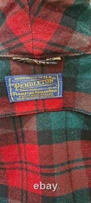 Pendleton Robe Size Med Mens Red Plaid Virgin Wool Bathrobe Warm Vintage