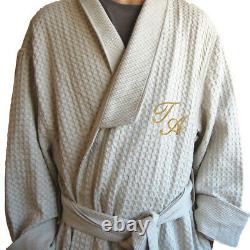 Personalised Men Bathrobe Waffle 100%cotton (velvet) Bath Robe Dark Beige