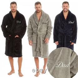 Personalised Mens Robe Dressing Gown Bathrobe Luxury Soft Gift Gents Embroidered