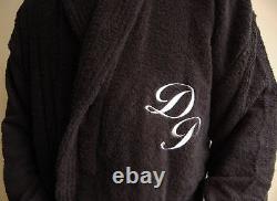 Personalized Black Bathrobe Shawl Collar Cotton Terry Toweling Bath Robe