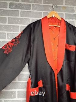 Pierre Cardin Paris Vintage Black and Red Reversible Dragon Bath Robe L/XL