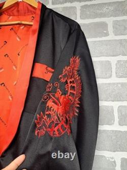 Pierre Cardin Paris Vintage Black and Red Reversible Dragon Bath Robe L/XL