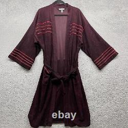 Playboy Mens Bath Robe Red Stripe Long Sleeve Drawstring Fleece Logo Size L/XL