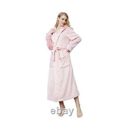 Plush Fleece Hooded Robes Full Lenght Dressing Gown Bathrobe Women Men Plus Size