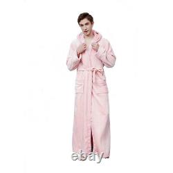 Plush Fleece Hooded Robes Full Lenght Dressing Gown Bathrobe Women Men Plus Size