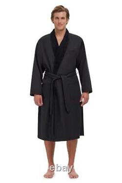 Plush Lined Microfiber Bath Robe for Women or Men Super Soft, Medium Black
