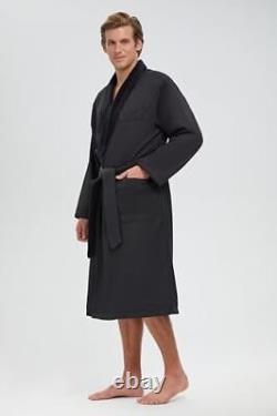 Plush Lined Microfiber Bath Robe for Women or Men Super Soft, Medium Black