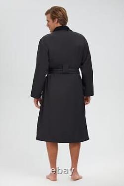 Plush Lined Microfiber Bath Robe for Women or Men Super Soft, Medium Black