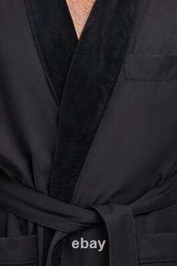 Plush Lined Microfiber Bath Robe for Women or Men Super Soft, Medium Black