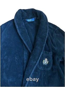 Polo Ralph Lauren Black Terry Bath Robe Embroidered Vintage Crest 1990s Mens L