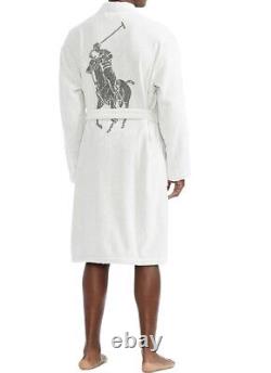 Polo Ralph Lauren Men Big Pony Velour Terry Cotton Bath Spa Robe L/XL White Grey