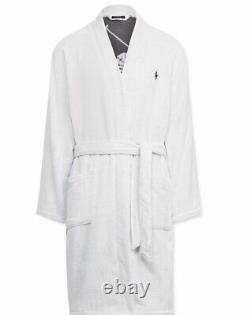 Polo Ralph Lauren Men Big Pony Velour Terry Cotton Bath Spa Robe L/XL White Grey