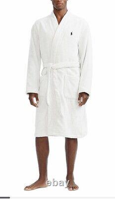 Polo Ralph Lauren Men Big Pony Velour Terry Cotton Bath Spa Robe L/XL White Grey