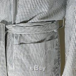 Polo Ralph Lauren Mens Blue White Striped Seersucker Belted Leisure Bathrobe