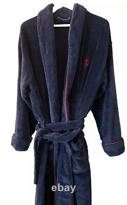 Polo Ralph Lauren Mens Navy Blue Bath Robe w Red Trim & Pony One Size Vintage