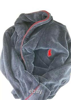 Polo Ralph Lauren Mens Navy Blue Bath Robe w Red Trim & Pony One Size Vintage