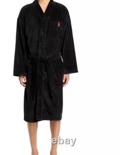 Polo Ralph Lauren Microfiber Shawl Long Bath Robe Black Plush Big Pony L XL NWT