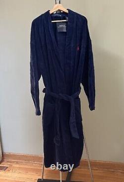 Polo Ralph Lauren Navy Bath Robe Red Pony 100% Cotton L/XL D4