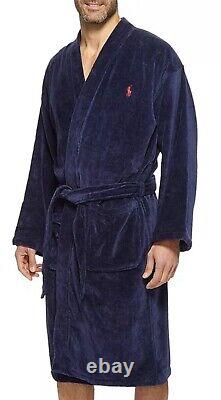 Polo Ralph Lauren Navy Bath Robe Red Pony 100% Cotton L/XL D4