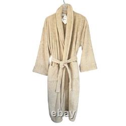 Pottery Barn L/XL Linen Cotton Terry Plush Spa Bath Robe Beige NEW