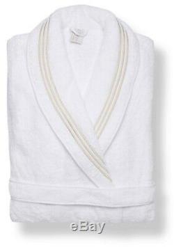 Pratesi Mens White Beige Embroidered 3 Lines Cotton Terry Bath Robe Medium