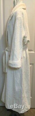 Pratesi Mens White Beige Embroidered 3 Lines Cotton Terry Bath Robe Medium