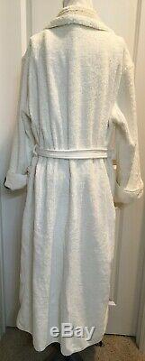 Pratesi Mens White Beige Embroidered 3 Lines Cotton Terry Bath Robe Medium