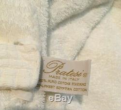 Pratesi Mens White Beige Embroidered 3 Lines Cotton Terry Bath Robe Medium