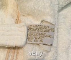 Pratesi Mens White Beige Embroidered 3 Lines Cotton Terry Bath Robe Medium