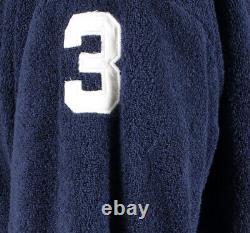 RALPH LAUREN Designer Navy Blue Embroidered Logo Bathrobe 100% Cotton
