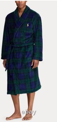 RALPH LAUREN POLO MENS BATH ROBE L XL Microfiber Plush NAVY GREEN PLAID New