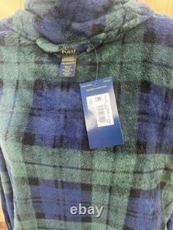 RALPH LAUREN POLO MENS BATH ROBE L XL Microfiber Plush NAVY GREEN PLAID New