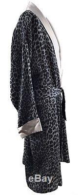 RARE! Gianni Versace Intimo Silk Blend Gray Leopard Print Mens Bath Robe Size 50