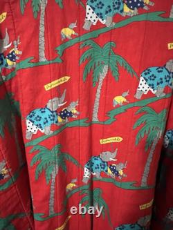 RARE VTG FACONNABLE L/XL RED ELEPHANT Bath Robe POCKETS BELT TERRY FRANCE EUC