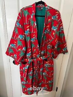 RARE VTG FACONNABLE L/XL RED ELEPHANT Bath Robe POCKETS BELT TERRY FRANCE EUC