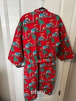 RARE VTG FACONNABLE L/XL RED ELEPHANT Bath Robe POCKETS BELT TERRY FRANCE EUC