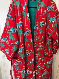 RARE VTG FACONNABLE L/XL RED ELEPHANT Bath Robe POCKETS BELT TERRY FRANCE EUC