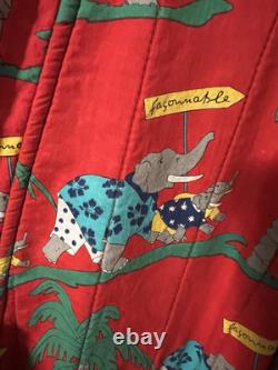 RARE VTG FACONNABLE L/XL RED ELEPHANT Bath Robe POCKETS BELT TERRY FRANCE EUC