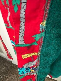 RARE VTG FACONNABLE L/XL RED ELEPHANT Bath Robe POCKETS BELT TERRY FRANCE EUC